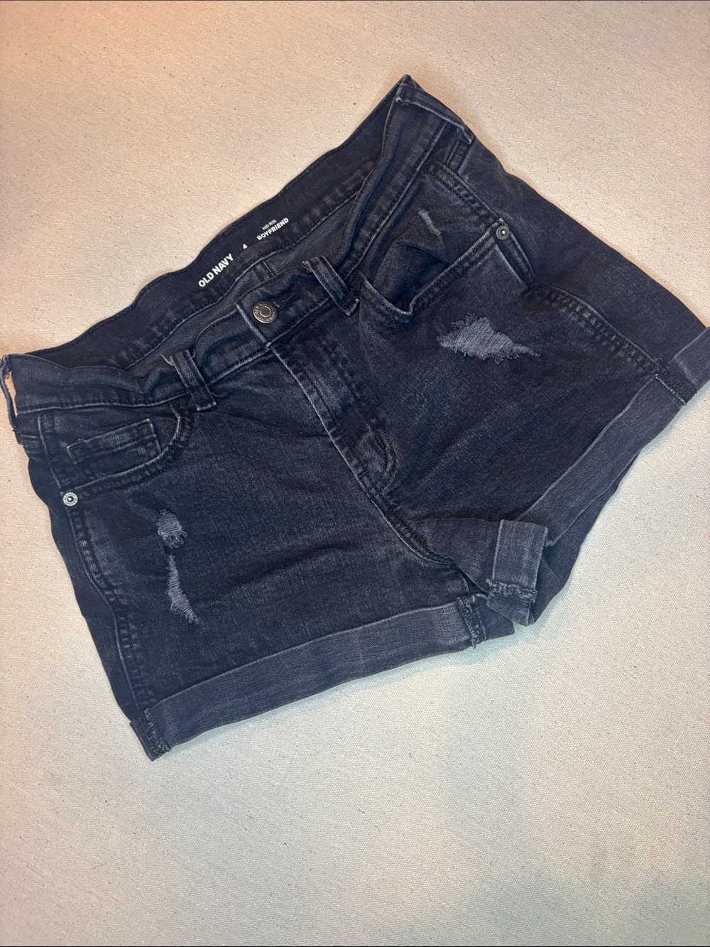Old Navy Black Distressed Rolled-Hem Denim Shorts